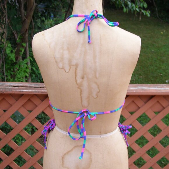 NEW size L/XL Xhilaration Reversible 2pc Swim Suit Animal Print/Striped Hot Pink - Picture 4 of 9